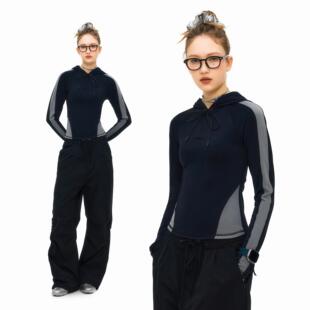 连帽骑行短款 t恤女速干衣修身 上衣 运动休闲长袖 KXLFCHN空穴来风