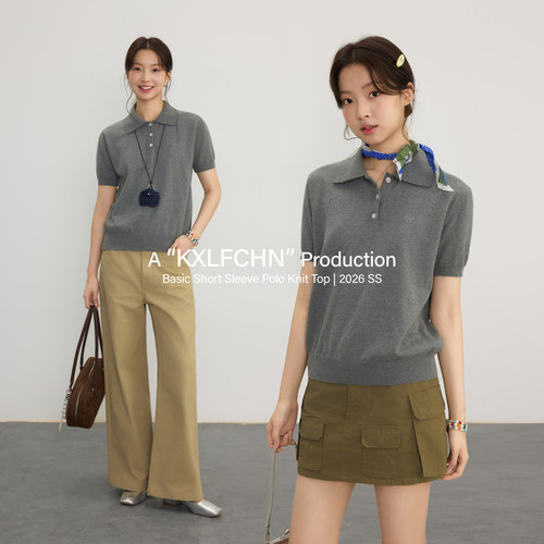 KXLFCHN空穴来风 基础款麻灰色POLO针织衫休闲通勤温柔风气质上衣
