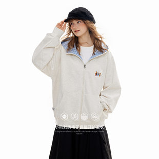 KXLFCHN空穴来风 卫衣女秋冬宽松休闲外套男 小狗刺绣格子拼接开衫