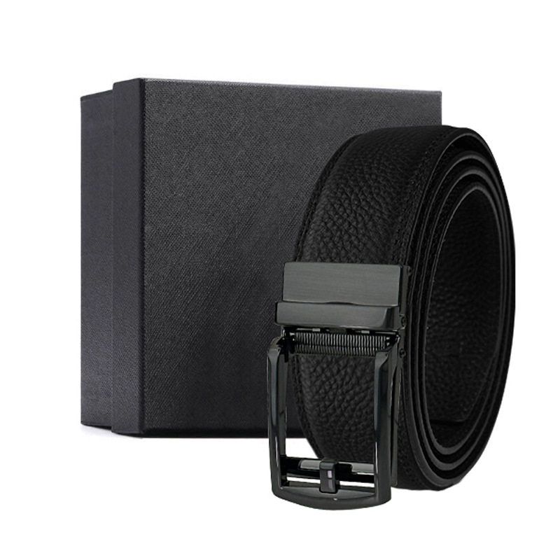 男士自动扣荔枝纹头层削边牛皮腰带高档礼盒套装礼品腰带皮带定制