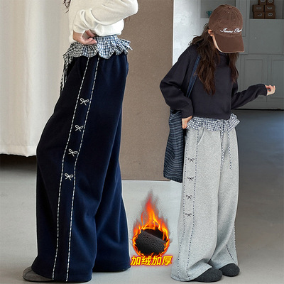 豆丁工坊冬季女童加绒休闲裤冬装新款童装儿童女孩加绒加厚卫裤