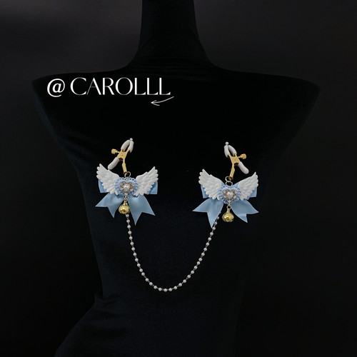 CAROLLL淡蓝的温柔回响_流苏蝴蝶结链条乳夹摇曳可爱