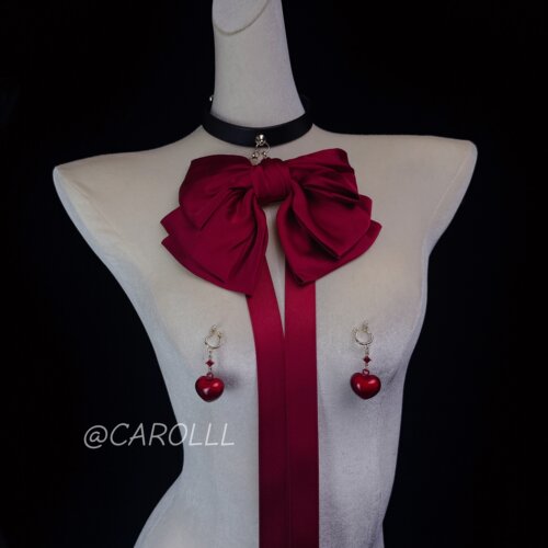 CAROLLL酒红大蝴蝶结项圈性感身体链