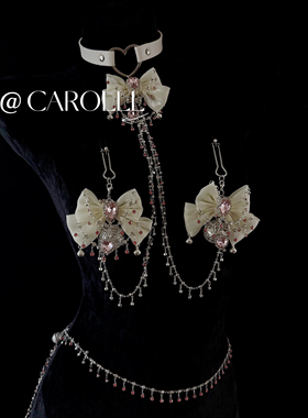 CAROLLL粉红闪钻蝴蝶结可爱项圈身体链
