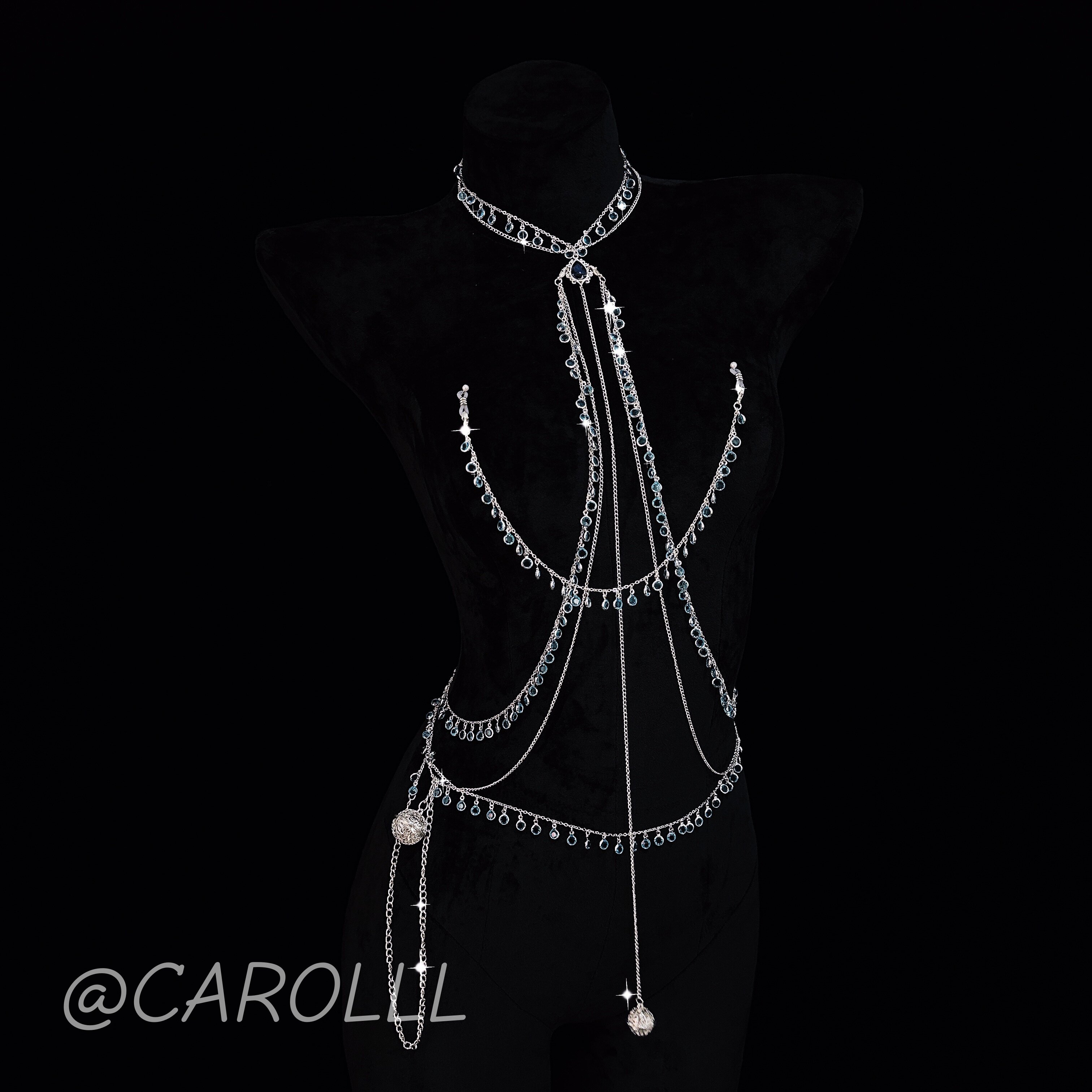 CAROLLL重工湖蓝水钻性感身体装饰链