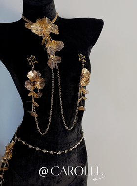CAROLLL浮光跃金|金色花瓣连体性感身体链