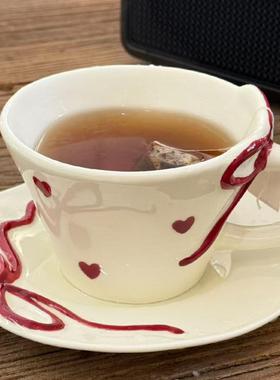 陶瓷杯碟釉下彩手绘结陶瓷咖啡杯碟套装一杯一碟风水杯子