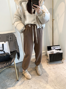 加绒卫裤女2023新款秋冬女装时尚加厚松紧高腰运动休闲哈伦灯笼裤