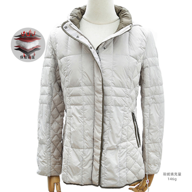 施雅冬季中长版白鸭绒超轻保暖连帽羽绒服女拉链出口日本高档修身