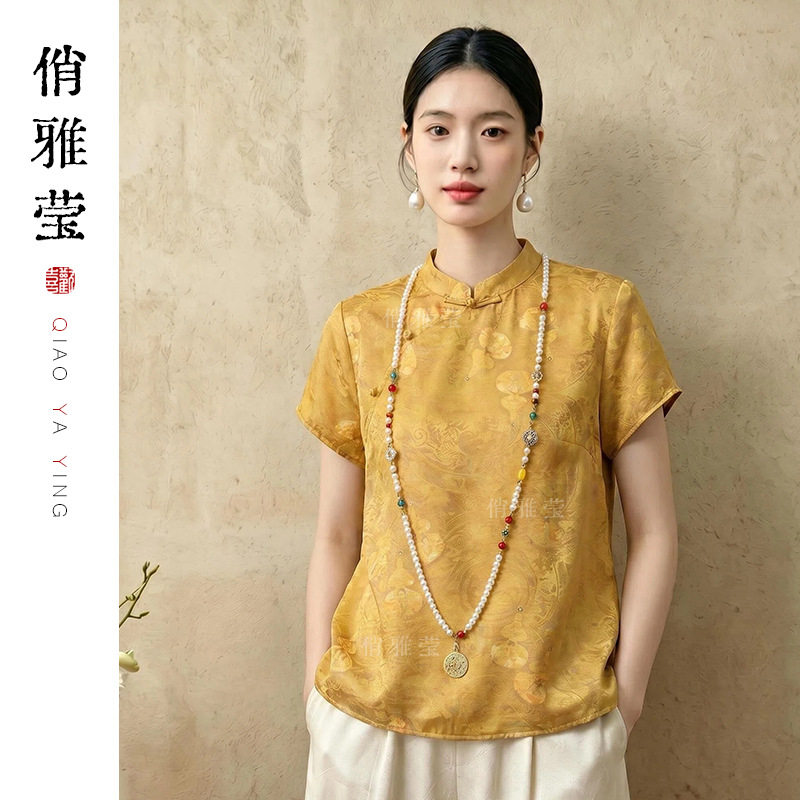 唐装复古葫芦印花盘扣国风衬杉