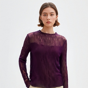 1325 30年知名品牌木耳领蕾丝打底衫 丽新折扣女装 M魅系列25秋装