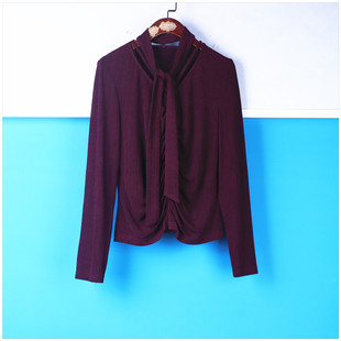 丽新折扣女装 M魅 系列25秋装30年知名品牌V领飘带褶皱收腰打底衫