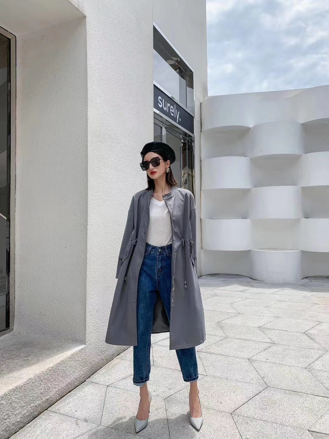 丽新女装大牌军工拉链款长风衣