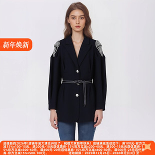 丽新折扣女装 高级感通勤有范儿钻链流苏双面呢大衣 C诚系列25冬装