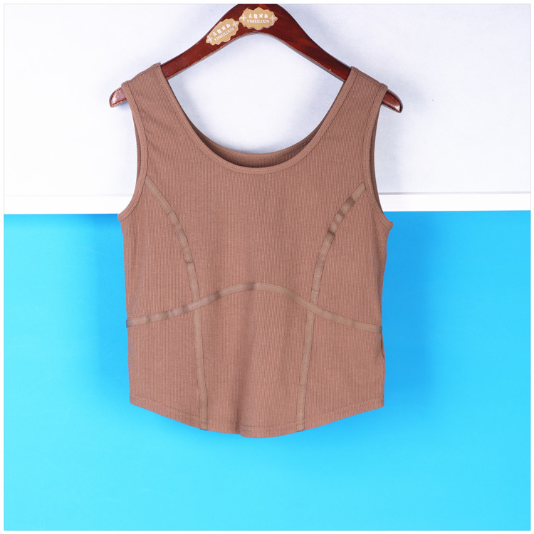 丽新折扣女装 M魅系列25夏装独特大码30年老牌子圆领镶边无袖背心