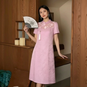 丽新折扣女装 H海 系列26艾 夏装新款气质高雅盘扣国风旗袍连衣裙