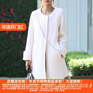 丽新折扣女装 P飘 系列25秋冬新款年轻都市女圆领暗扣双面呢大衣