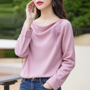 30年老品牌高端气质荡荡领粉套头衬衫 M魅系列26春装 丽新折扣女装