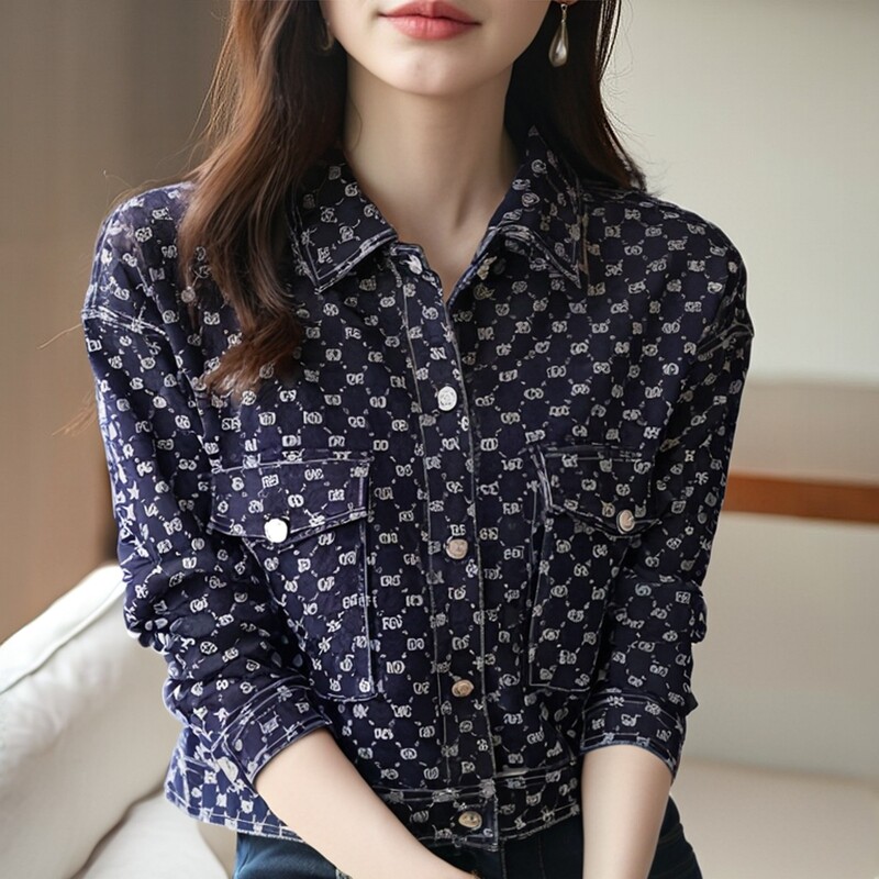 丽新折扣女装 M魅 系列 25春装老品牌大码高端字母牛仔西装外套1