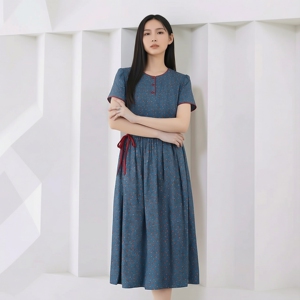 丽新折扣女装 H海 系列26艾 夏装新款气质高雅复古碎花减龄连衣裙