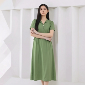 丽新折扣女装 H海 系列26艾 夏装新款气质高雅V领假纽扣连衣裙
