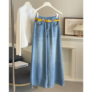 D丽新折扣 简约小个子十分牛仔裤女春26宽松高腰显瘦直筒阔腿长裤