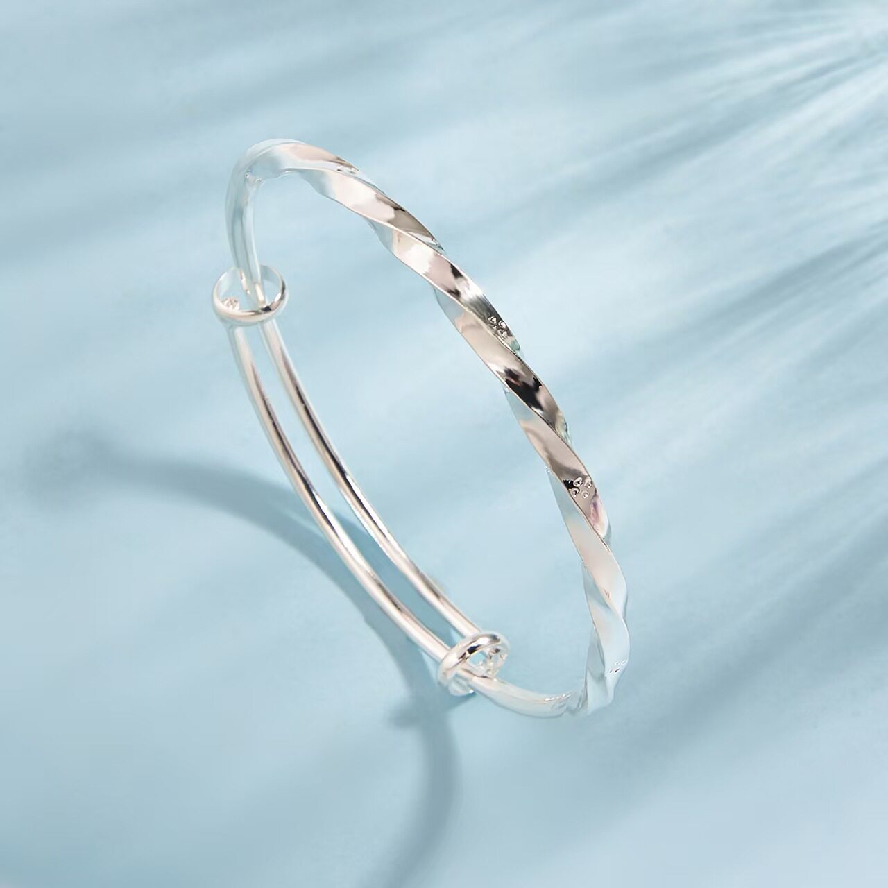 同款莫比乌斯扭纹推拉999镀银手镯女时尚个性麻花女手环饰品