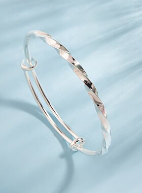 同款莫比乌斯扭纹推拉999镀银手镯女时尚个性麻花女手环饰品