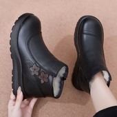 冬季 防滑软底老人老太太棉皮鞋 女真皮加绒保暖妈妈鞋 中老年皮棉鞋