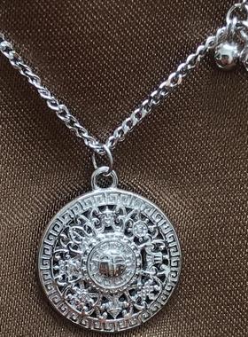 925纯银八宝罗盘项链女本命年平安扣转运圆盘国风复古工艺锁骨链