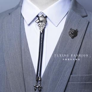 复古欧美bolo 金属狼头领结领绳配饰 tie狼图腾波洛领带男项链衬衫