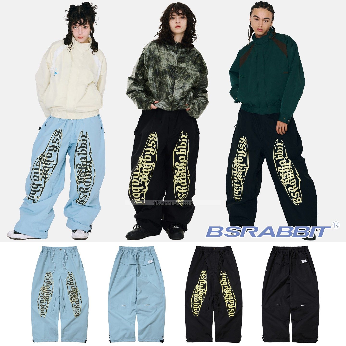2526BSRABBIT韩国滑雪裤单板双板男女防水透气黑色蓝色可收腿雪裤