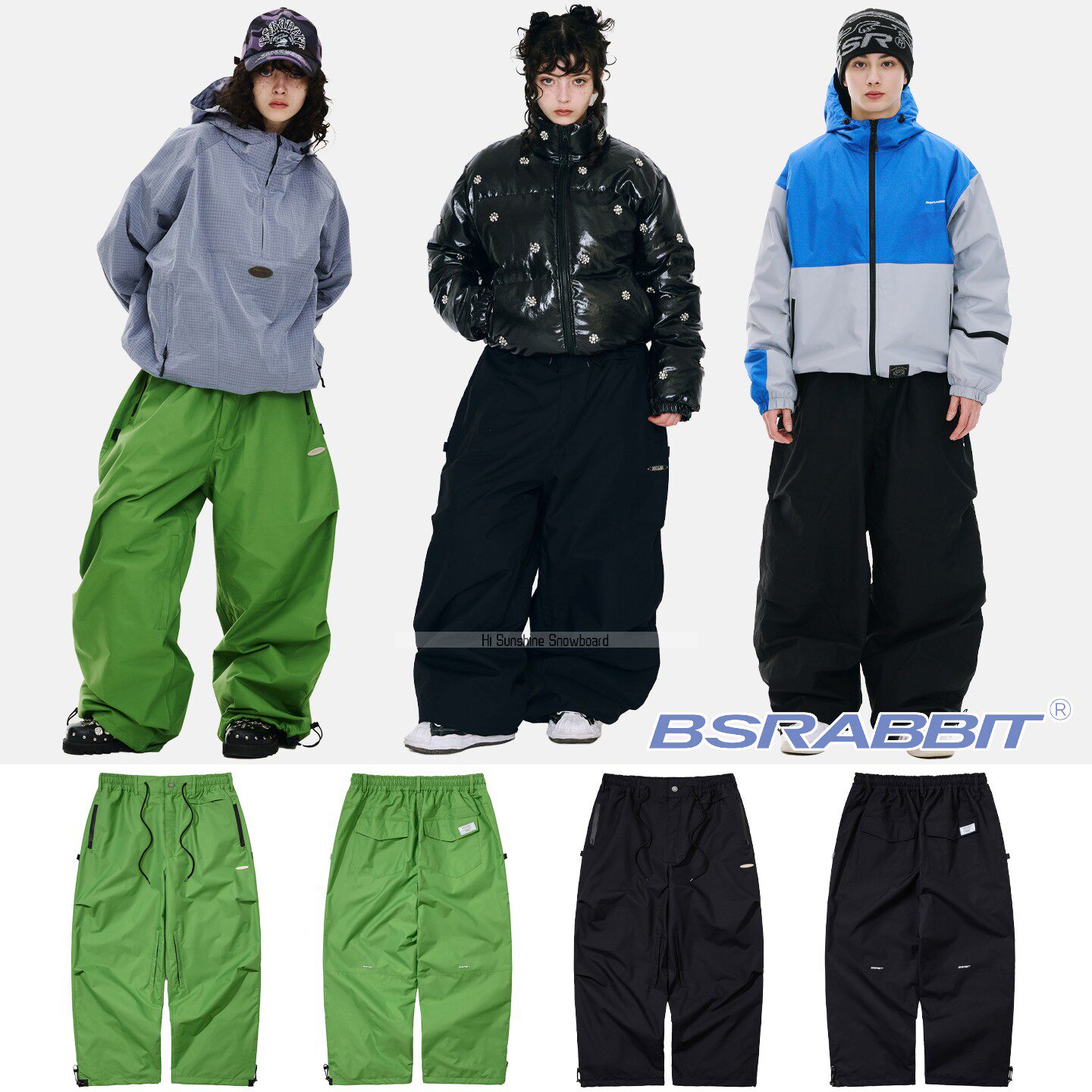 2526BSRABBIT韩国滑雪裤单板双板男女防水透气黑色绿色可收腿雪裤