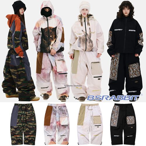 2526BSRABBIT韩国滑雪裤单板双板男女防水透气宽松迷彩可收腿雪裤