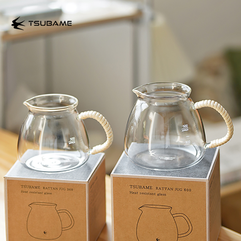 日本燕印TSUBAME复古藤编手冲咖啡分享壶 玻璃杯日式公道杯茶壶