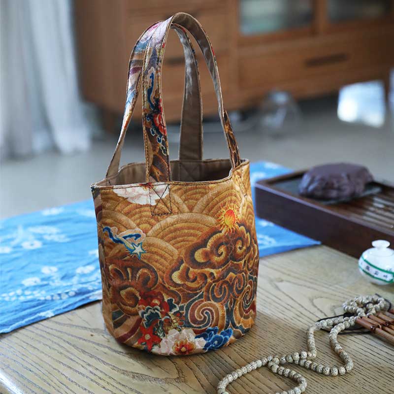 慵懒风文艺水桶包女香云纱