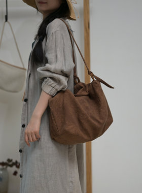 庸庸布包复古hobo大容量斜挎女包