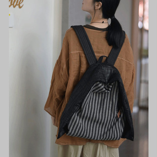 庸庸棉麻高级背包女轻便双肩包帆布大容量设计感小众电脑通勤书包