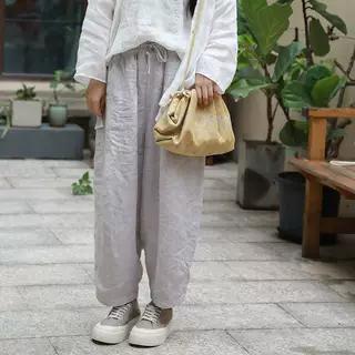 文艺亚麻宽松休闲裤九分裤女
