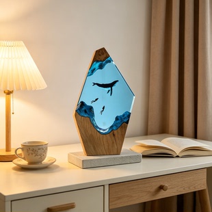 创意座头鲸鱼树脂灯潜水员氛围小夜灯家居桌面装饰摆件生日礼物