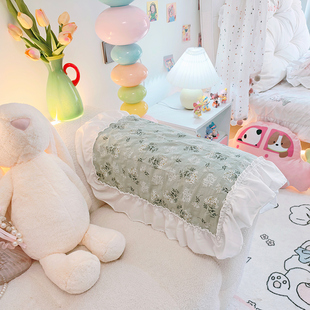 小清新薄棉麻清凉便携式沙发盖巾两侧扶手保护垫抹茶绿色防尘布