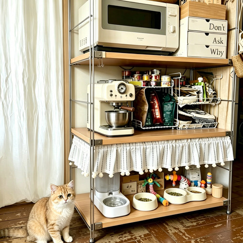 猫柜货架遮挡帘书架防尘帘厨房客厅橱柜装饰帘衣柜遮丑帘免打孔