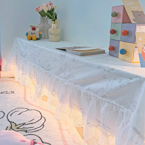 田园风蕾丝电视柜桌旗防尘罩防晒盖布床头柜长方形遮丑布桌布纱巾