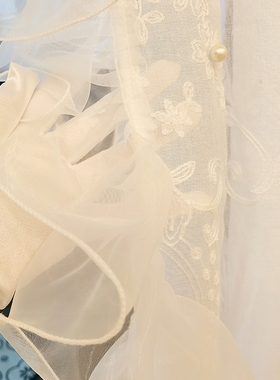 法式浪漫半遮光荷叶边窗帘美式乡村钉珍珠白色梦幻帘飘窗阳台窗帘