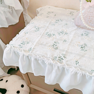 韩系褶皱花边床头柜盖布棉麻布料遮丑神器保险柜套罩保护垫防脏垫