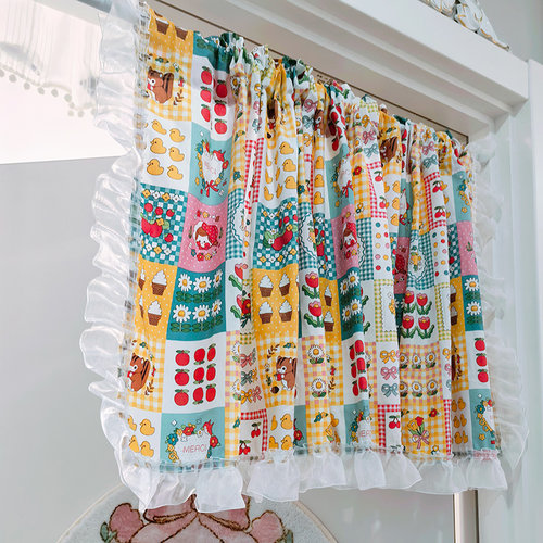 小樱桃卧室门帘少女心欧根纱花边