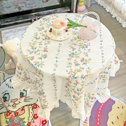法式碎花荷叶边甜美圆桌布2026新款少女心事lolita装饰场景布置