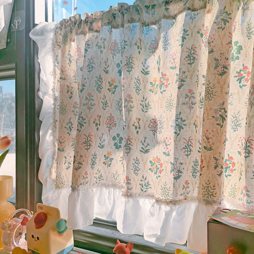 荷叶边居家布置装饰卧室帘复古风穿杆隔断帘田园窗帘透光不透人