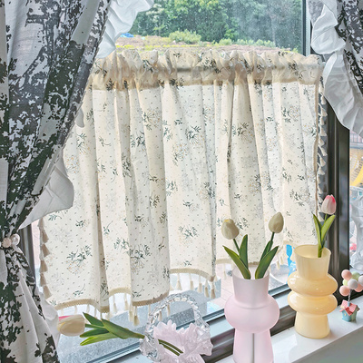 飘窗布艺半帘卧室厨房半帘短帘奶油风屏风隔断帘卫生间门口遮挡帘