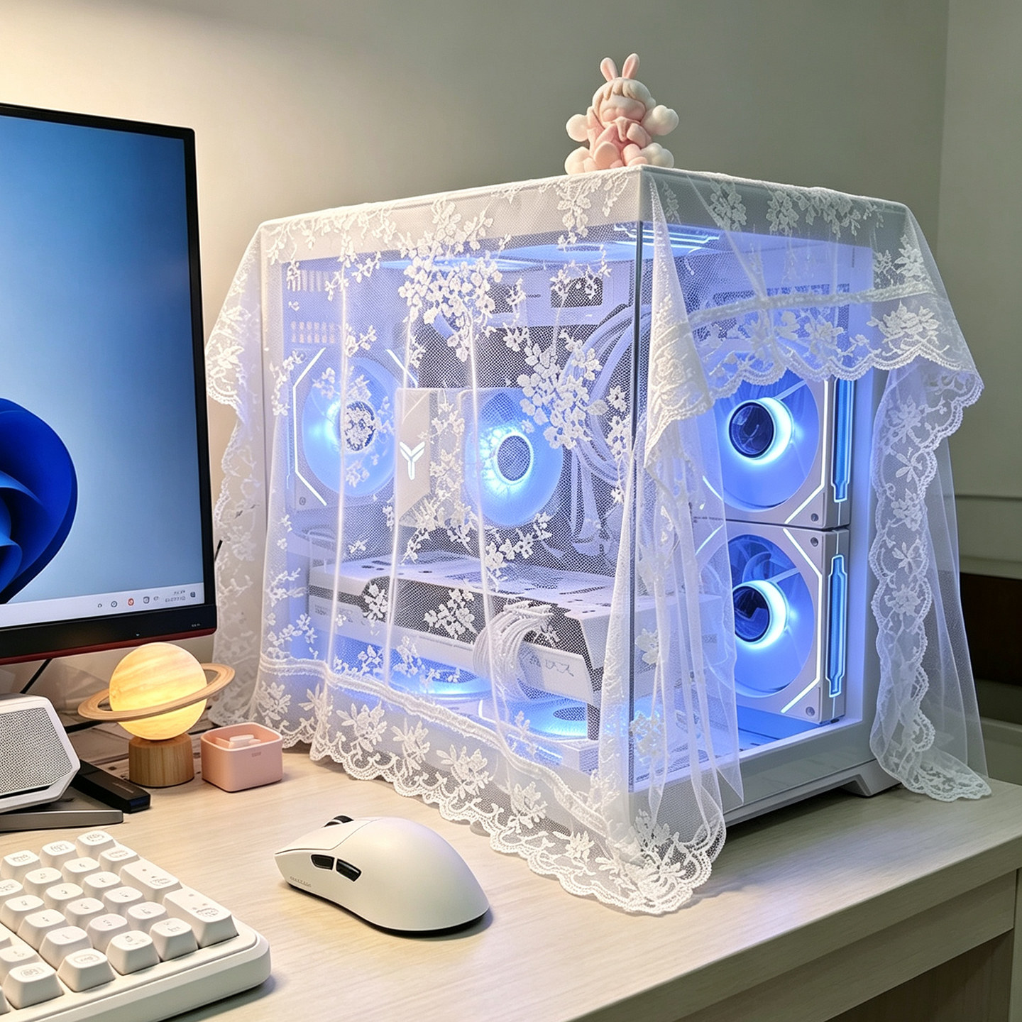 氛围感台式电脑机箱防尘盖巾高颜值蕾丝主机显示器装饰搭配盖布图片